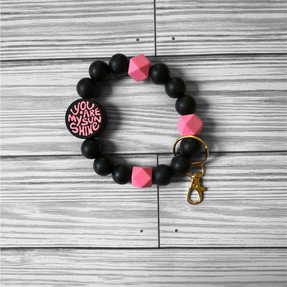 Black and Pink You are my Sunshine Silicone Wristlet
